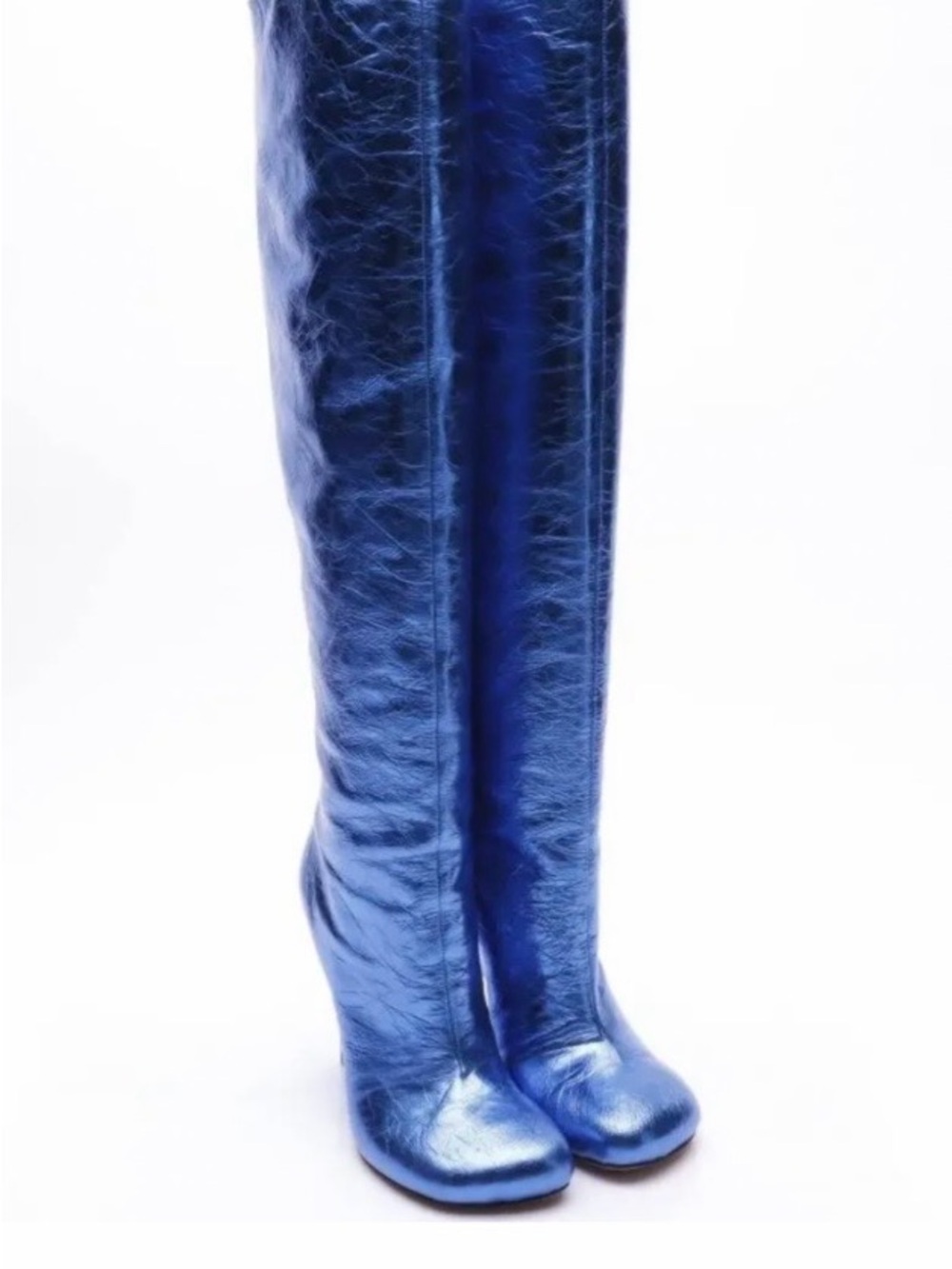 Dries Van Noten Metallic Sapphire Over-the-Knee Boots